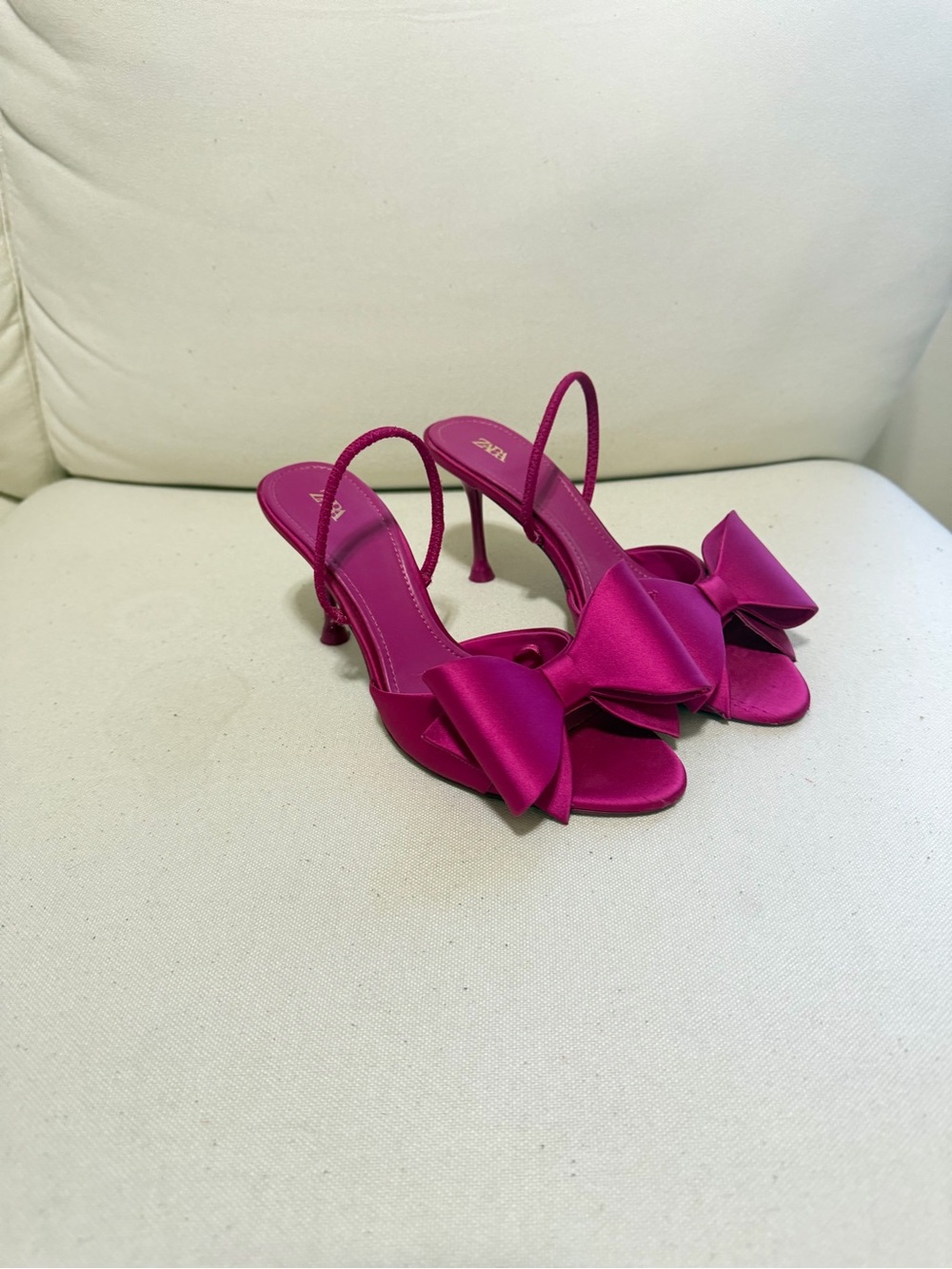 Zara Fuchsia Satin Slingback Heels with Bow